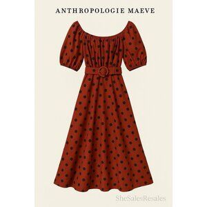 Anthropologie Maeve Lucienne Off-The-Shoulder Belted Maxi Dress Rust Brown Black